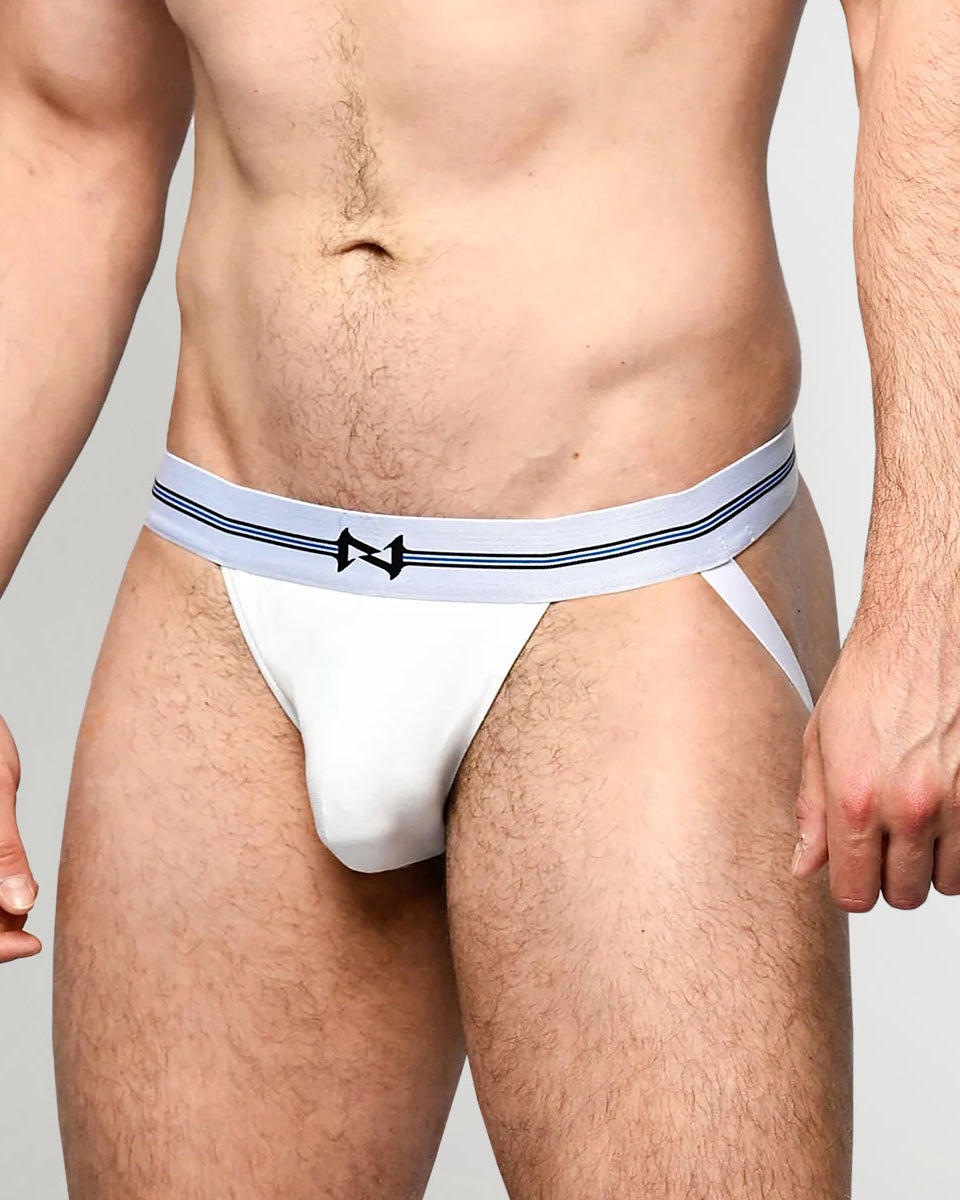 Nero New York Jockstrap White — men's bamboo-cotton athletic jockstrap, side view