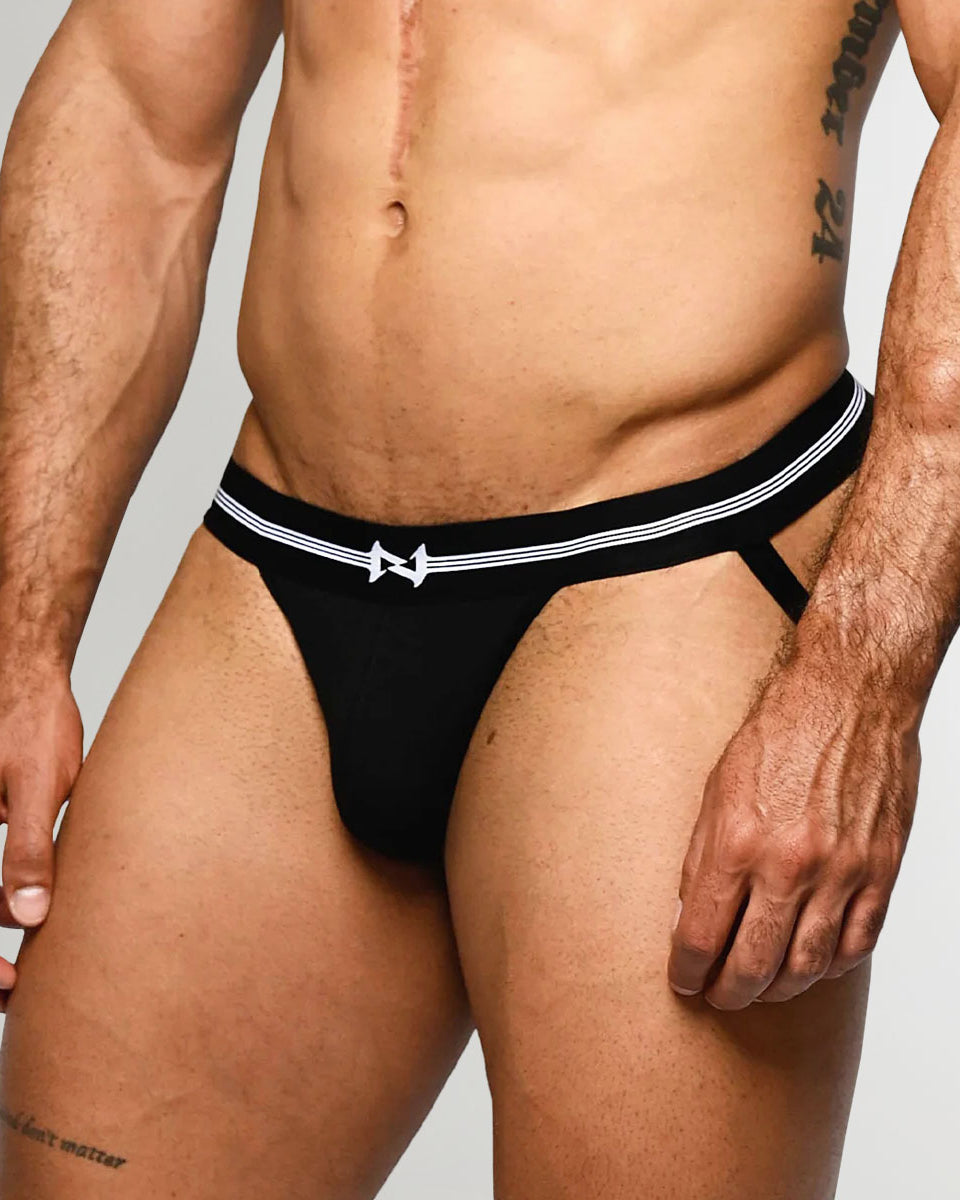 Nero New York Jockstrap Black — men's bamboo-cotton athletic jockstrap, side view