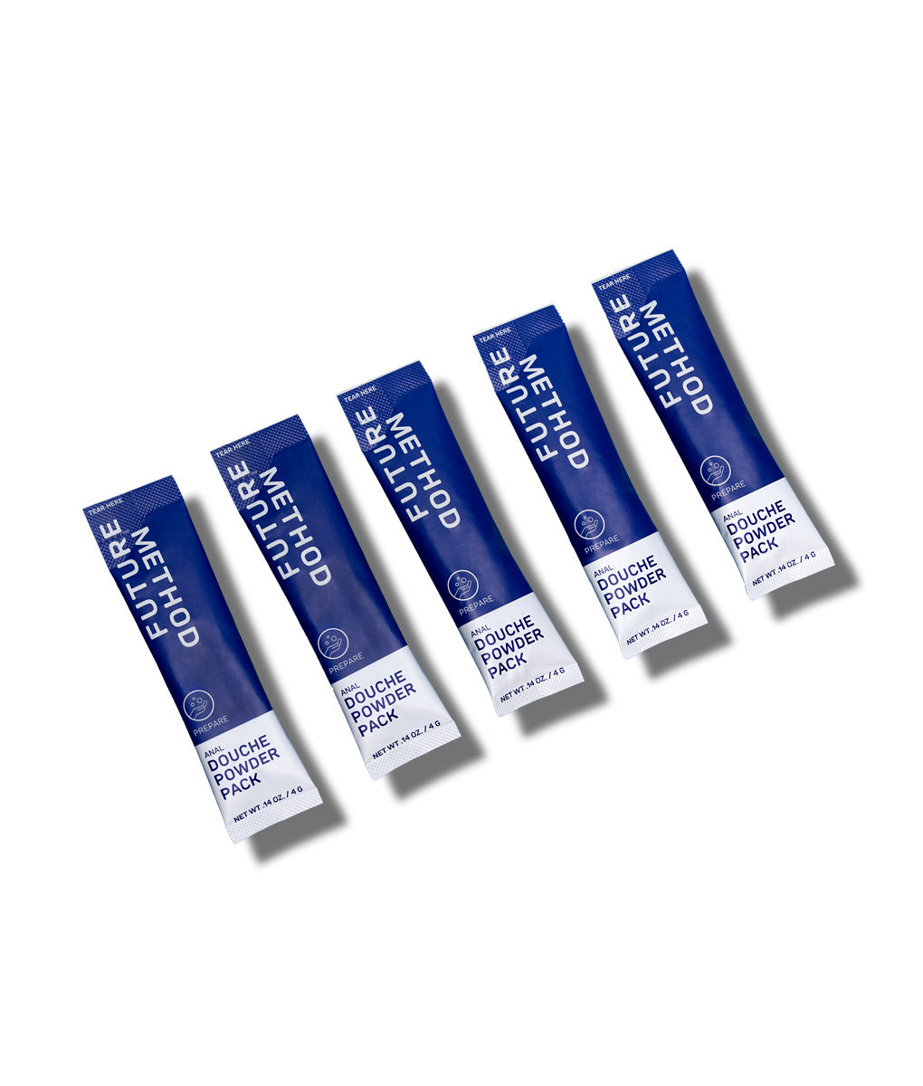 Future Method Anal Douche Powder Packs — doctor-formulated isotonic pH-balanced anal douche powder, pack product flat lay