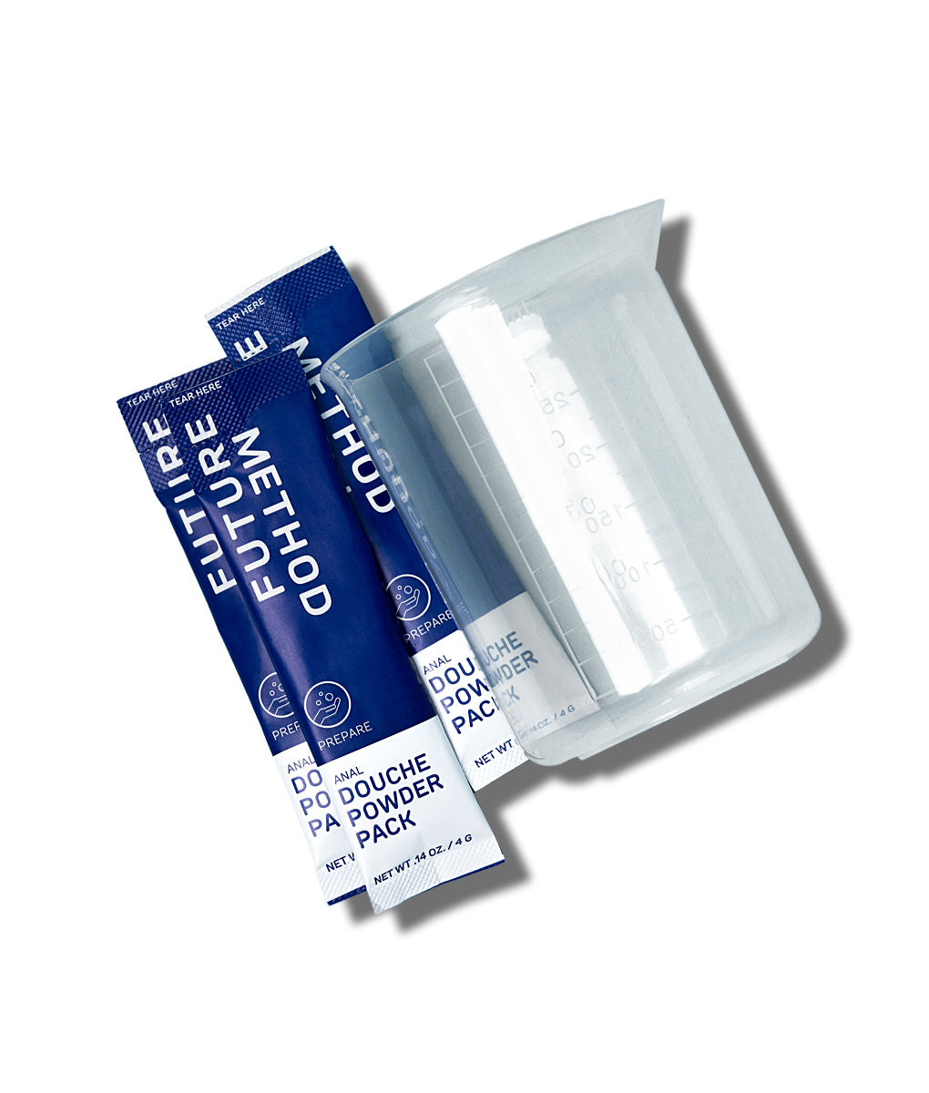 Future Method Anal Douche Powder Packs — single-use travel-ready anal cleansing powder packs, lifestyle image
