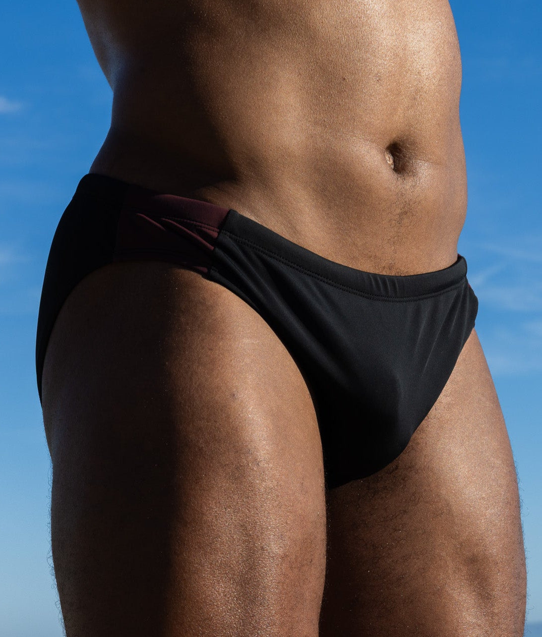 Sean & Val Sports Brief Black/Palermo — ribbed swim brief front detail and liner view