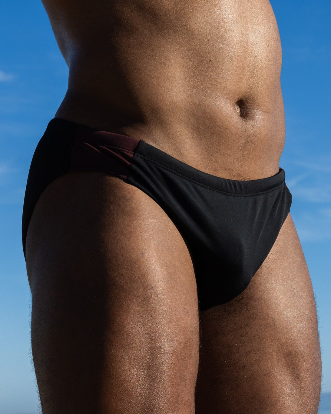 Sean & Val Sports Brief Black/Palermo — ribbed swim brief front detail and liner view