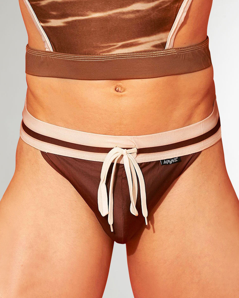 Wayne Chocolate Dip Speedo Cocoa Brown - men's low-rise square-cut swim brief, front view