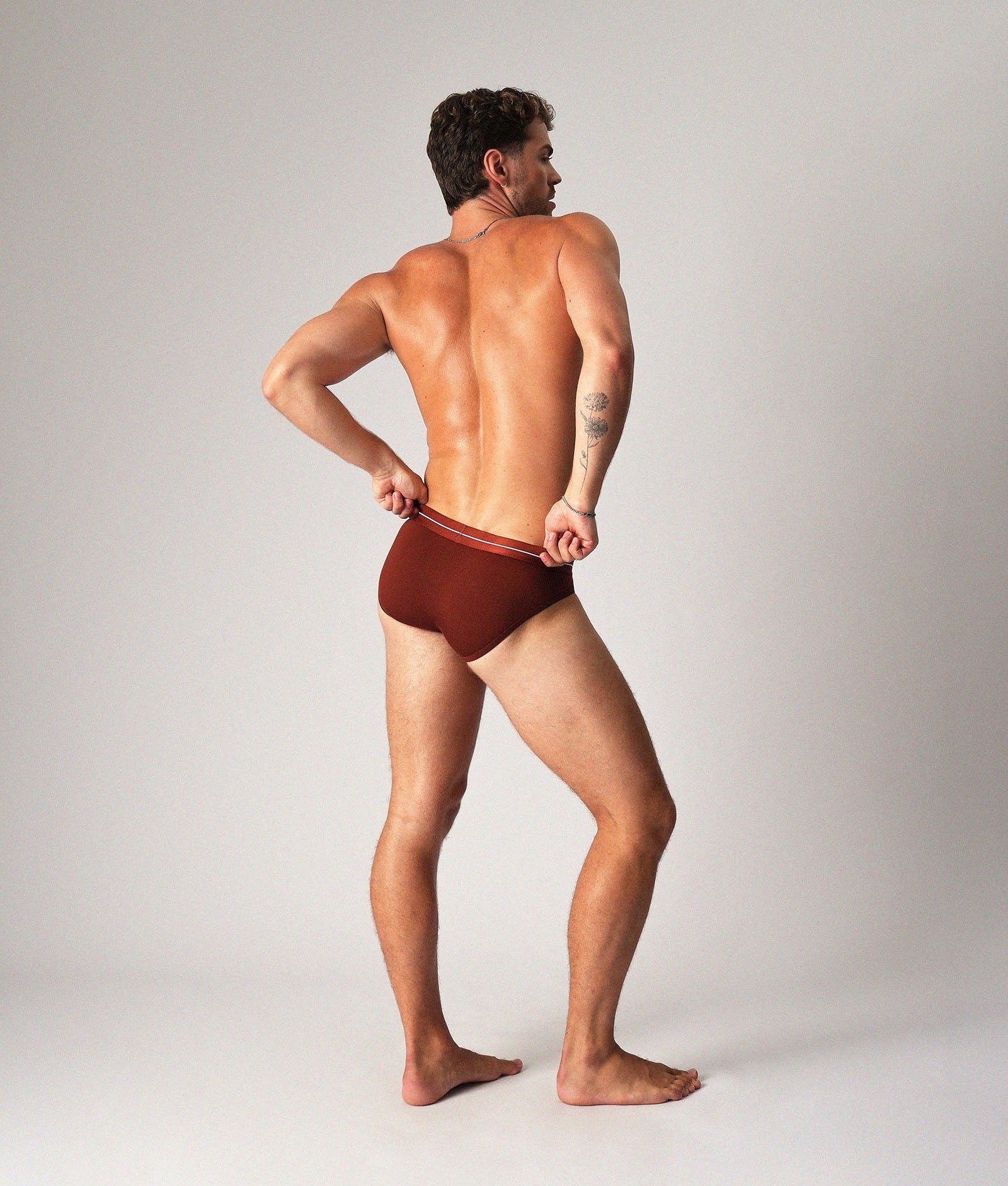 Teamm8 Icon Brief Cocoa - men's sculpted brief in warm brown, back view