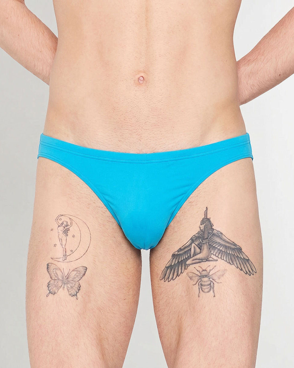 HOM Sea Life Swim Micro Brief Turquoise - men's low-rise micro swim brief, front view