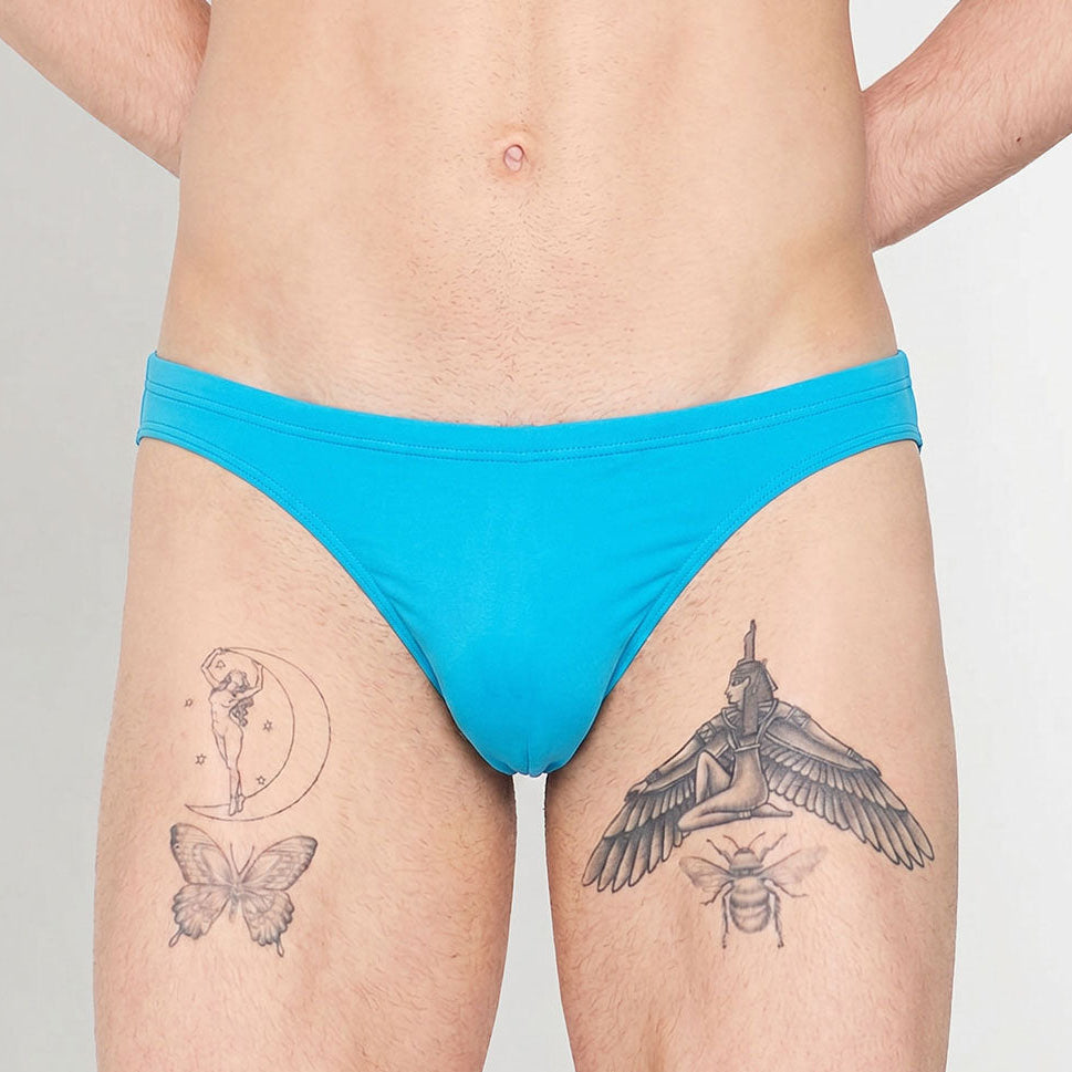 HOM Sea Life Swim Micro Brief Turquoise - men's low-rise micro swim brief, front view