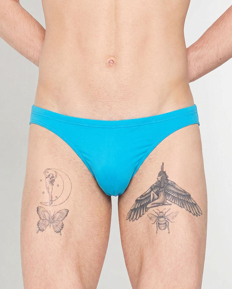 HOM Sea Life Swim Micro Brief Turquoise - men's low-rise micro swim brief, front view