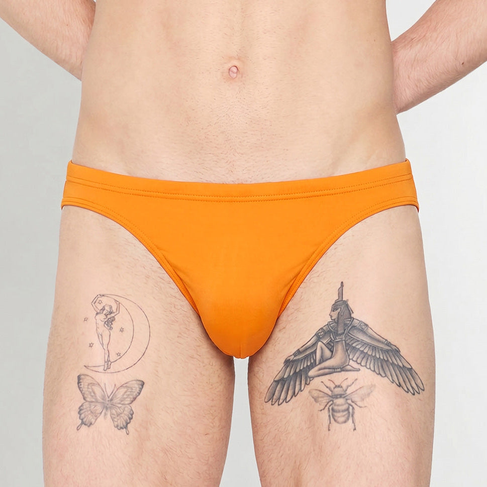 HOM Sea Life Swim Micro Brief Orange - men's low-rise micro swim brief, front view