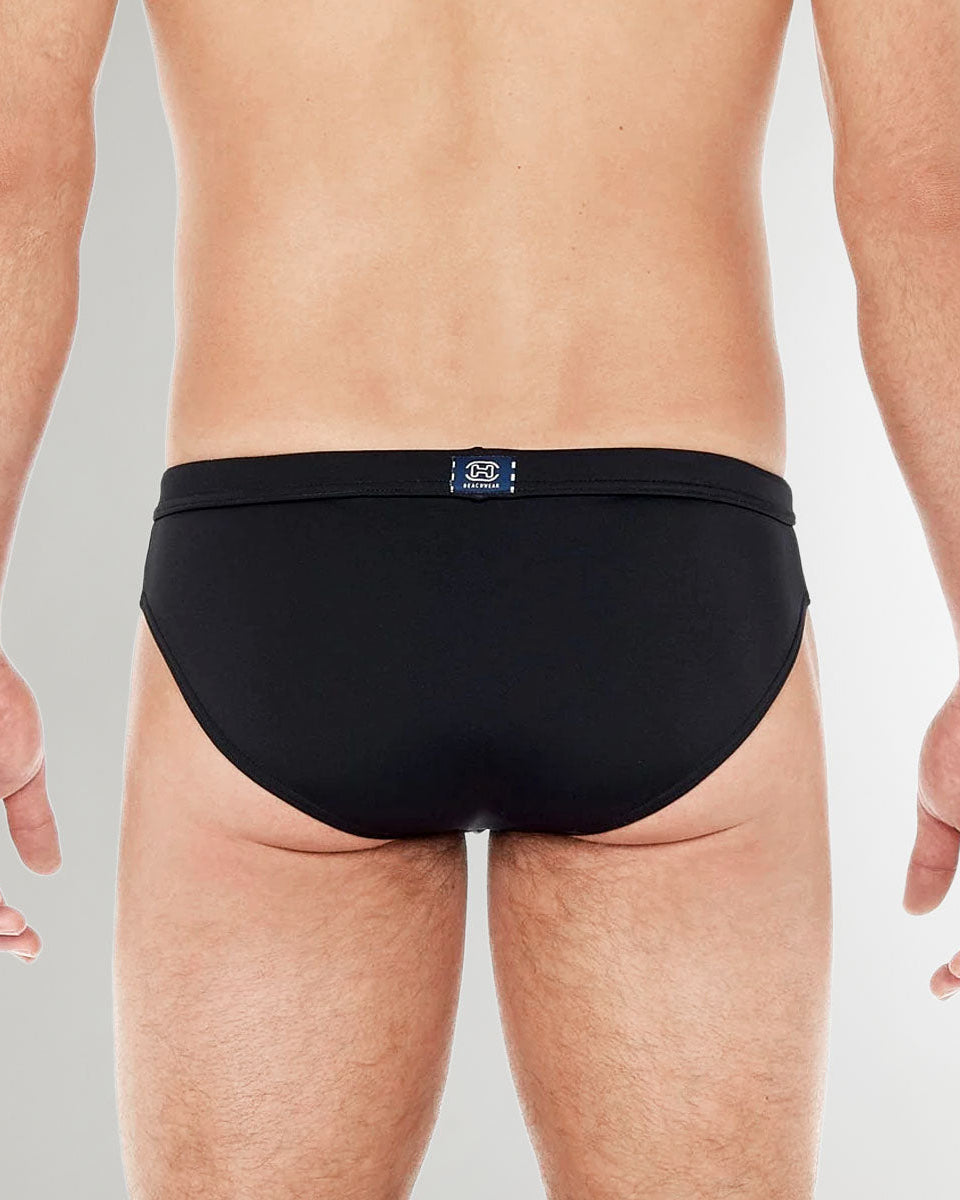 HOM Sea Life Swim Micro Brief Black - men's low-rise swim brief, back view