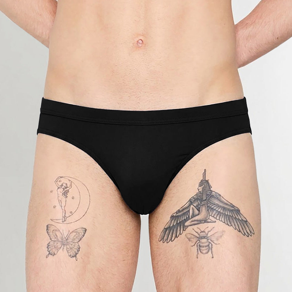 HOM Sea Life Swim Micro Brief Black - men's low-rise micro swim brief, front view