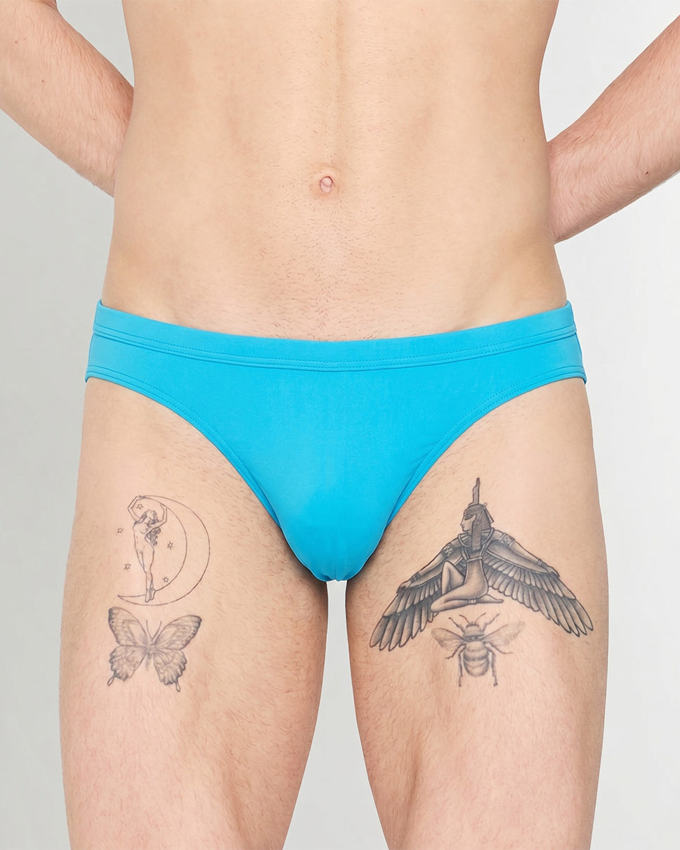 HOM Sea Life Swim Mini Brief Turquoise - men's classic mini swim brief, front view
