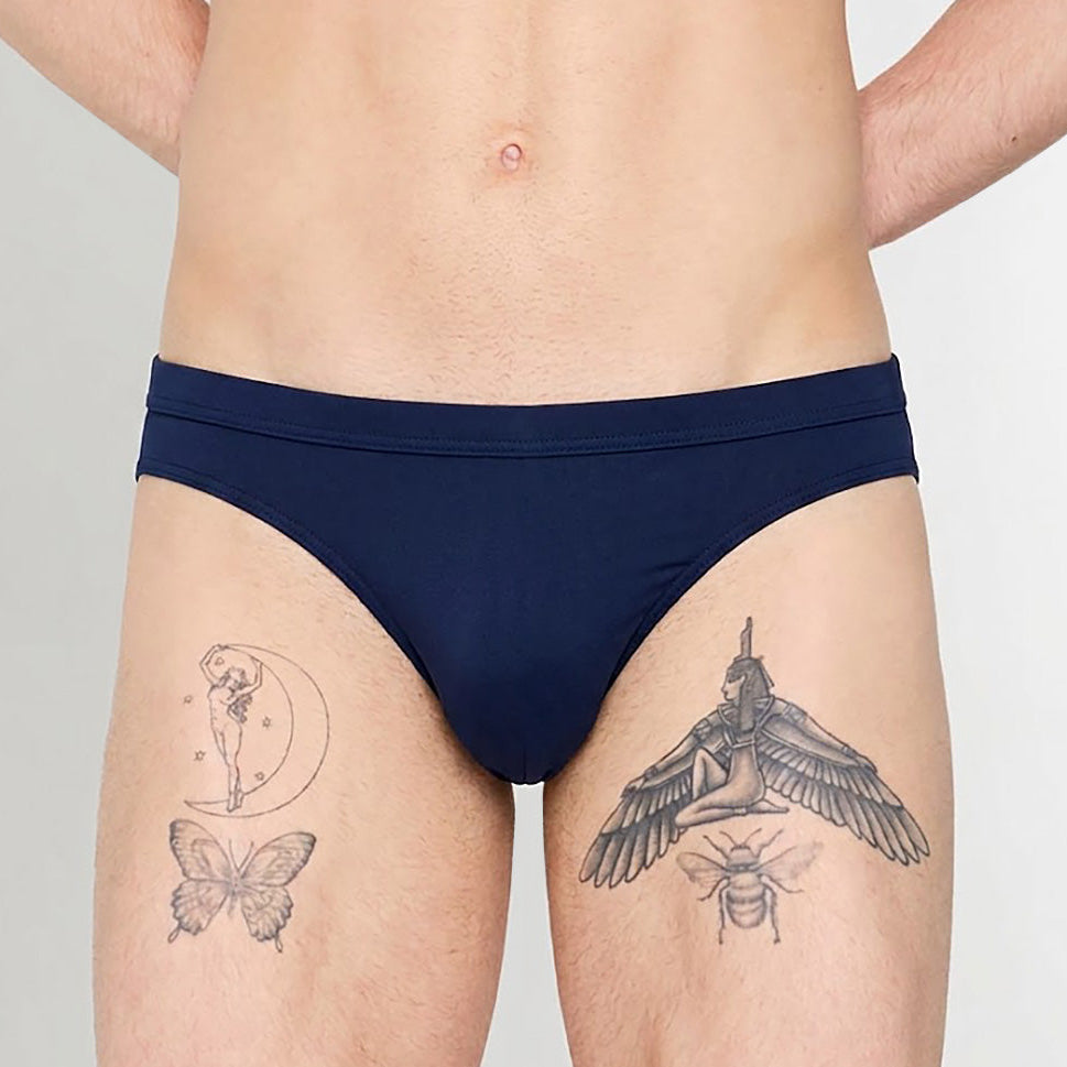 HOM Sea Life Swim Mini Brief Navy - men's classic mini swim brief, front view