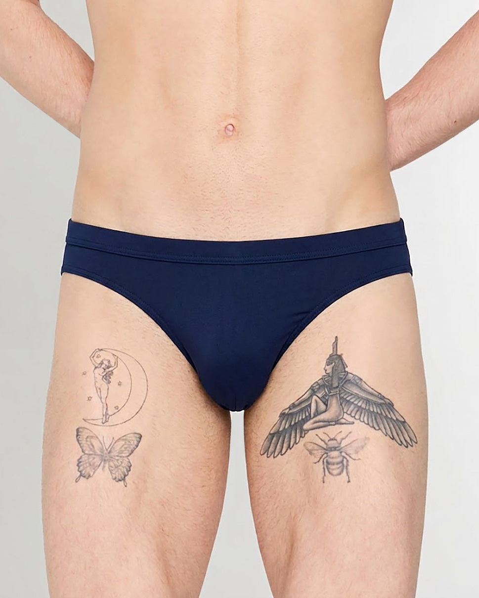 HOM Sea Life Swim Mini Brief Navy - men's classic mini swim brief, front view