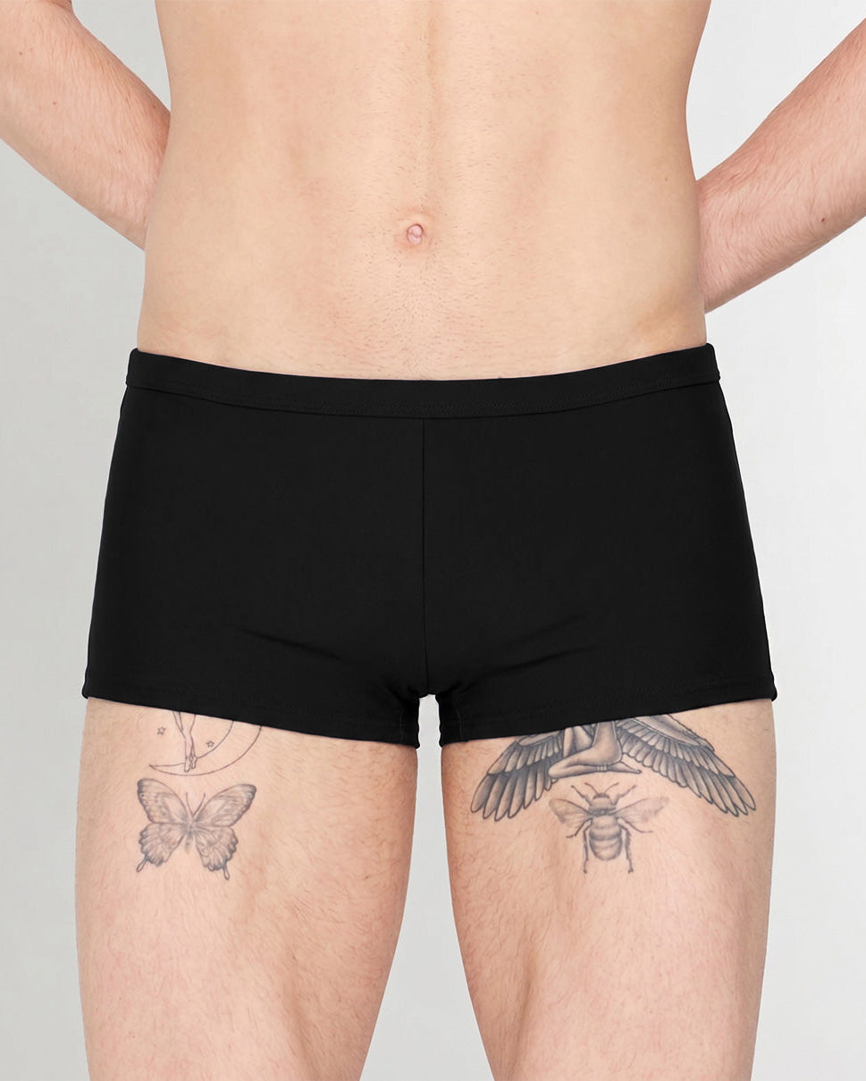 HOM Sea Life Swim Trunk Black - men's quick-dry swim trunk, front view