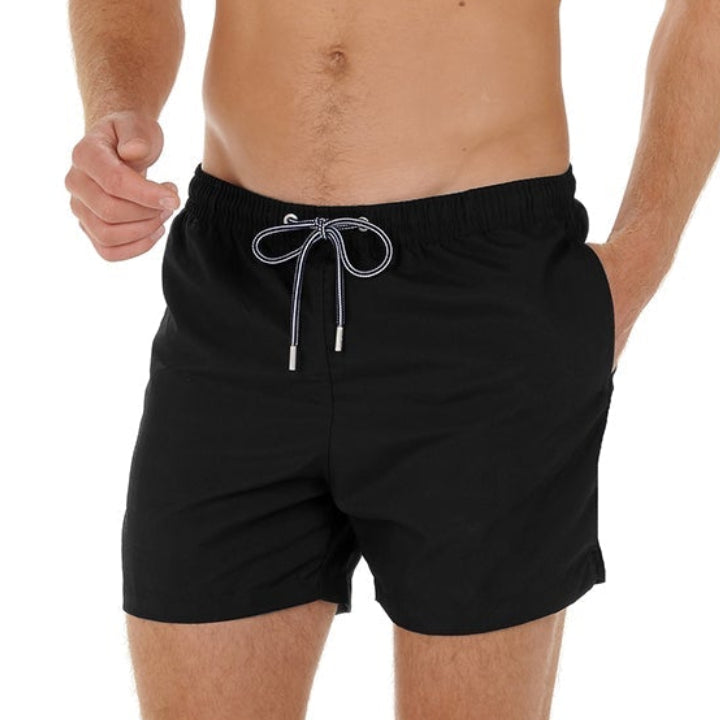 HOM Sea Life Beach Boxer Black - men's board shorts front view