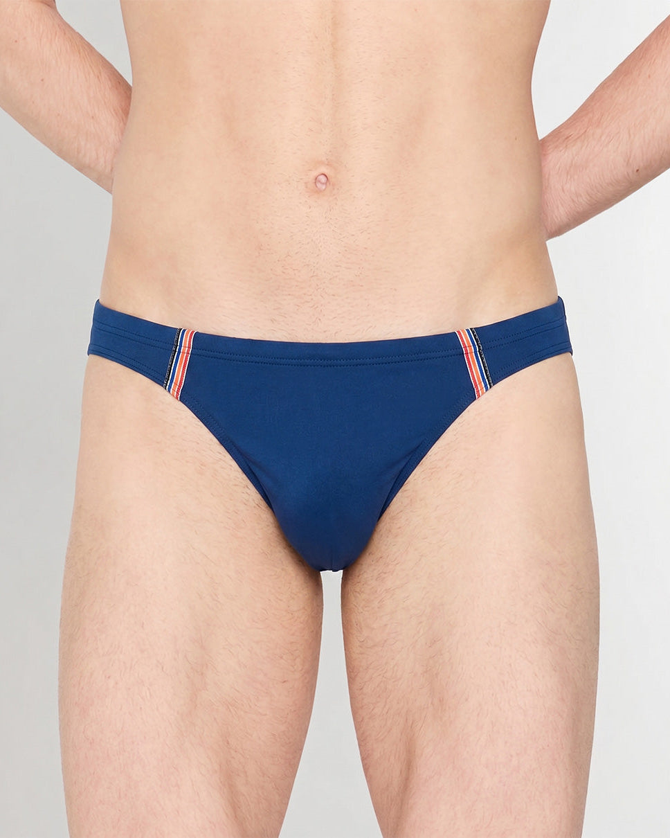 HOM Nautical Cup Swim Micro Brief Navy - men's preppy micro swim brief, front view