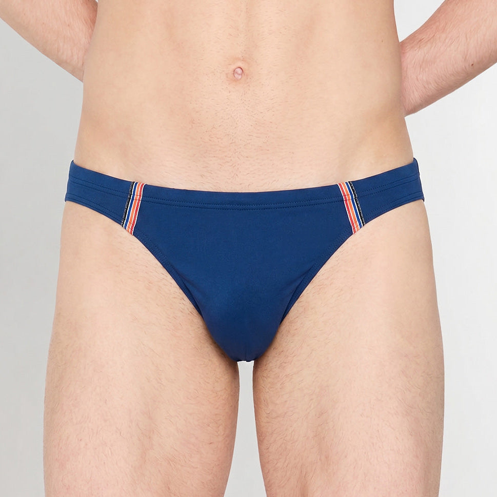HOM Nautical Cup Swim Micro Brief Navy - men's preppy micro swim brief, front view