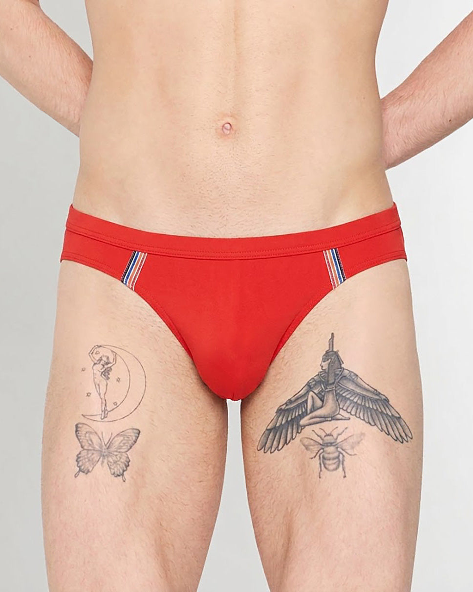 HOM Nautical Cup Swim Mini Brief Red - men's preppy mini swim brief, front view