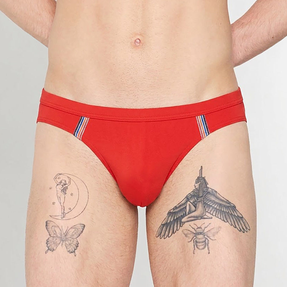 HOM Nautical Cup Swim Mini Brief Red - men's preppy mini swim brief, front view