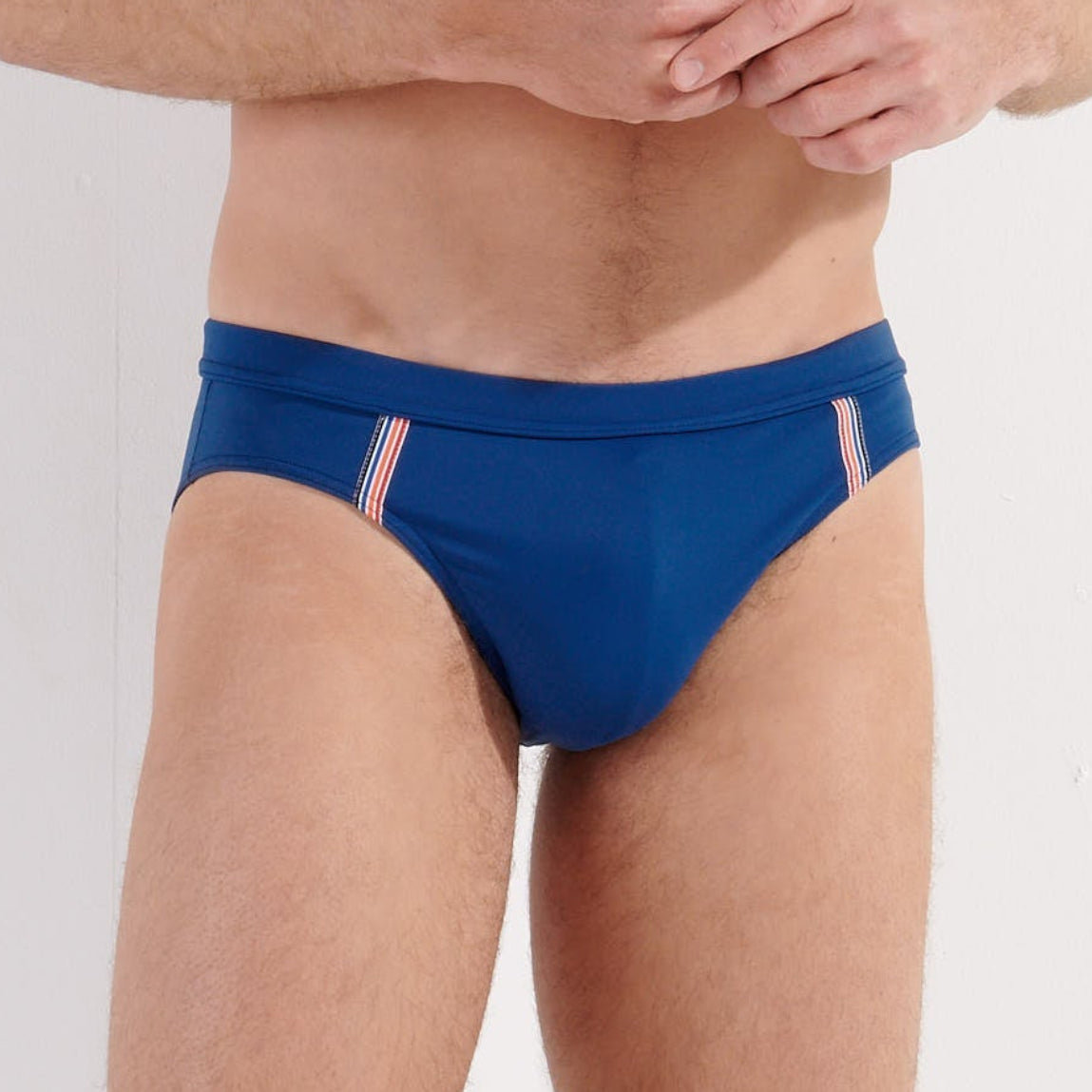 HOM Nautical Cup Swim Mini Brief Navy - men's preppy mini swim brief, front view