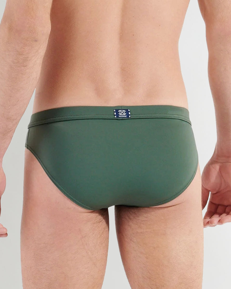 HOM Nautical Cup Swim Mini Brief Khaki Green - men's preppy swim brief, back view