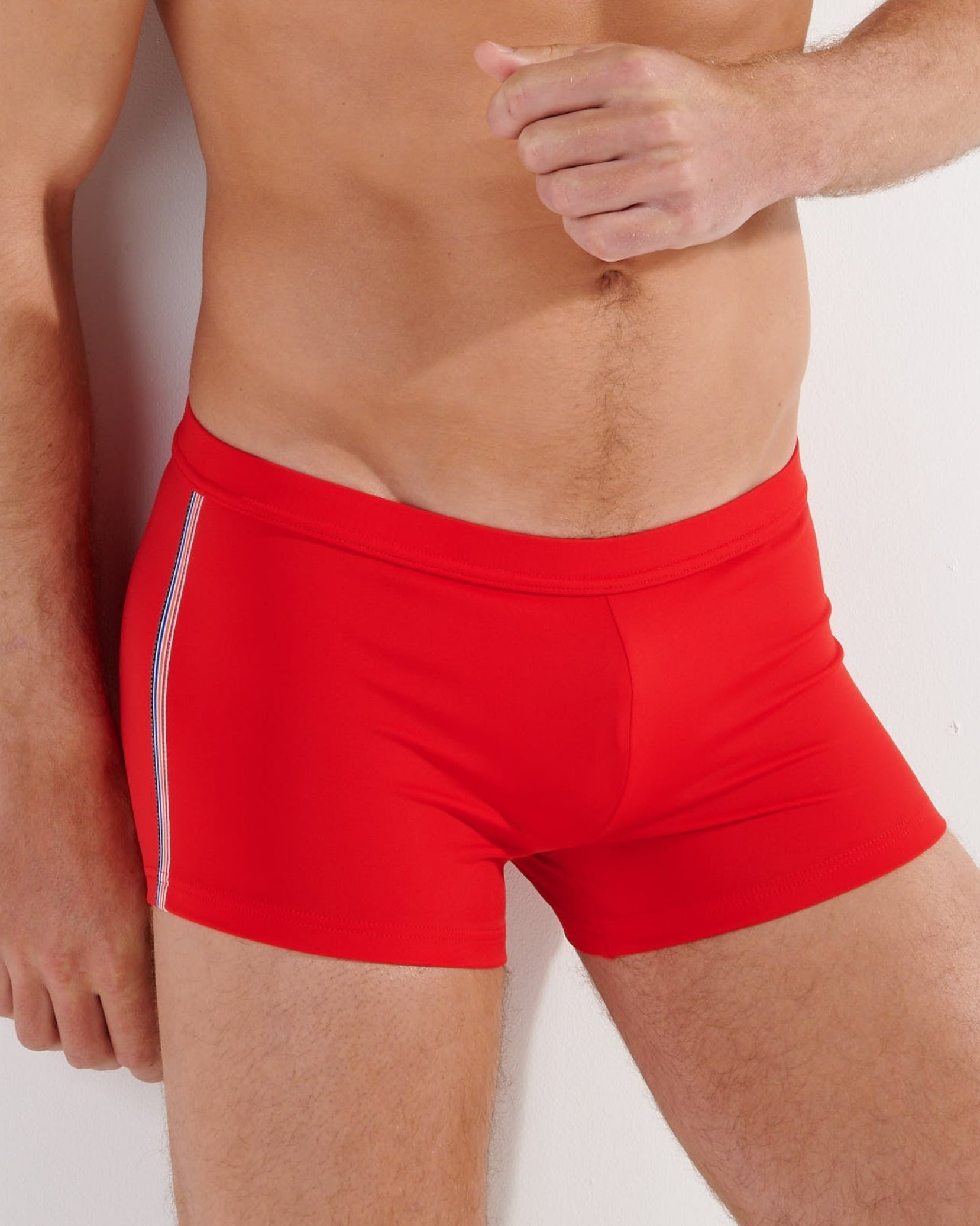 HOM Nautical Cup Swim Trunk Red - men's preppy swim trunk side view
