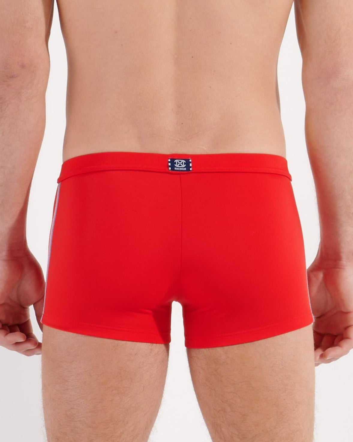 HOM Nautical Cup Swim Trunk Red - men's preppy swim trunk back view