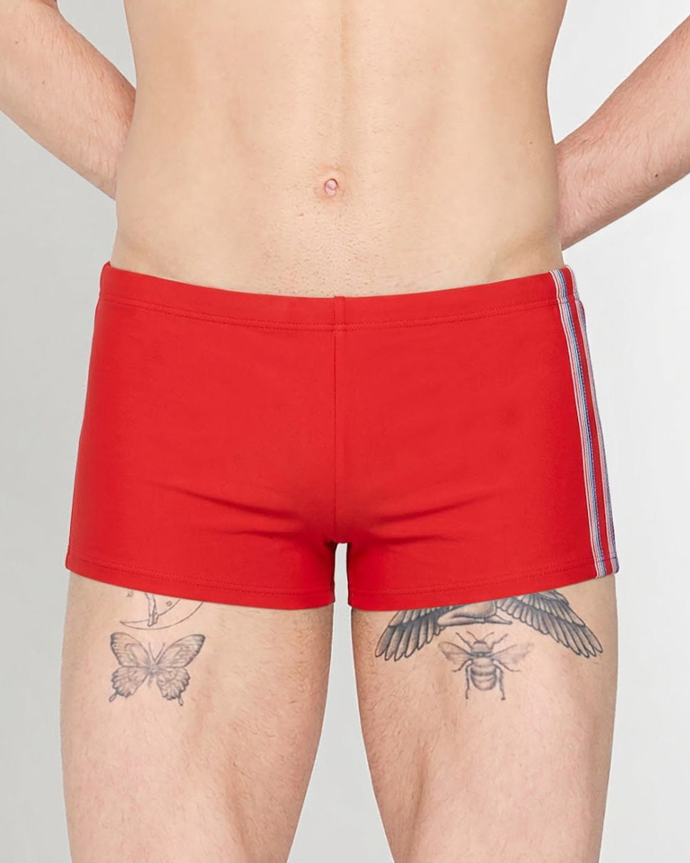 HOM Nautical Cup Swim Trunk Red - men's preppy swim trunk front view