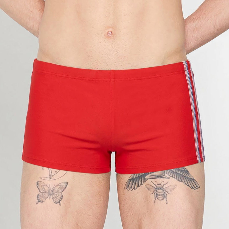 HOM Nautical Cup Swim Trunk Red - men's preppy swim trunk front view