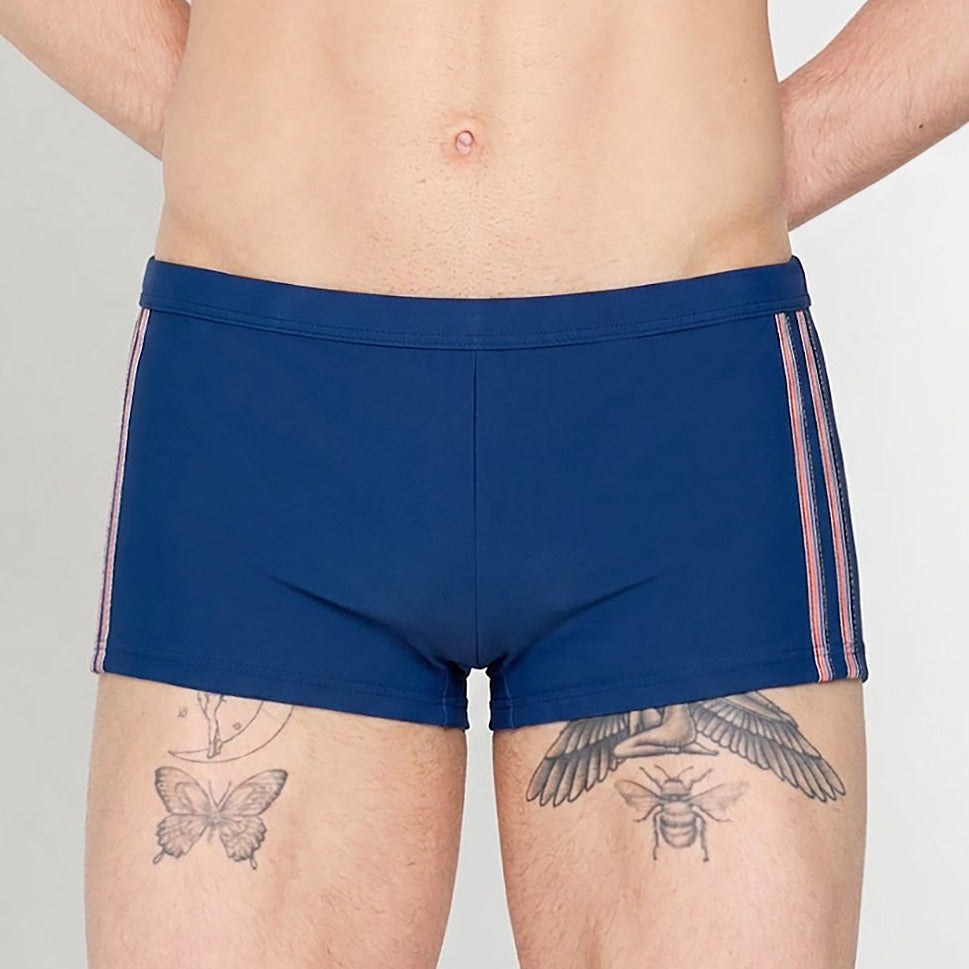 HOM Nautical Cup Swim Trunk Navy - men's preppy swim trunk front view