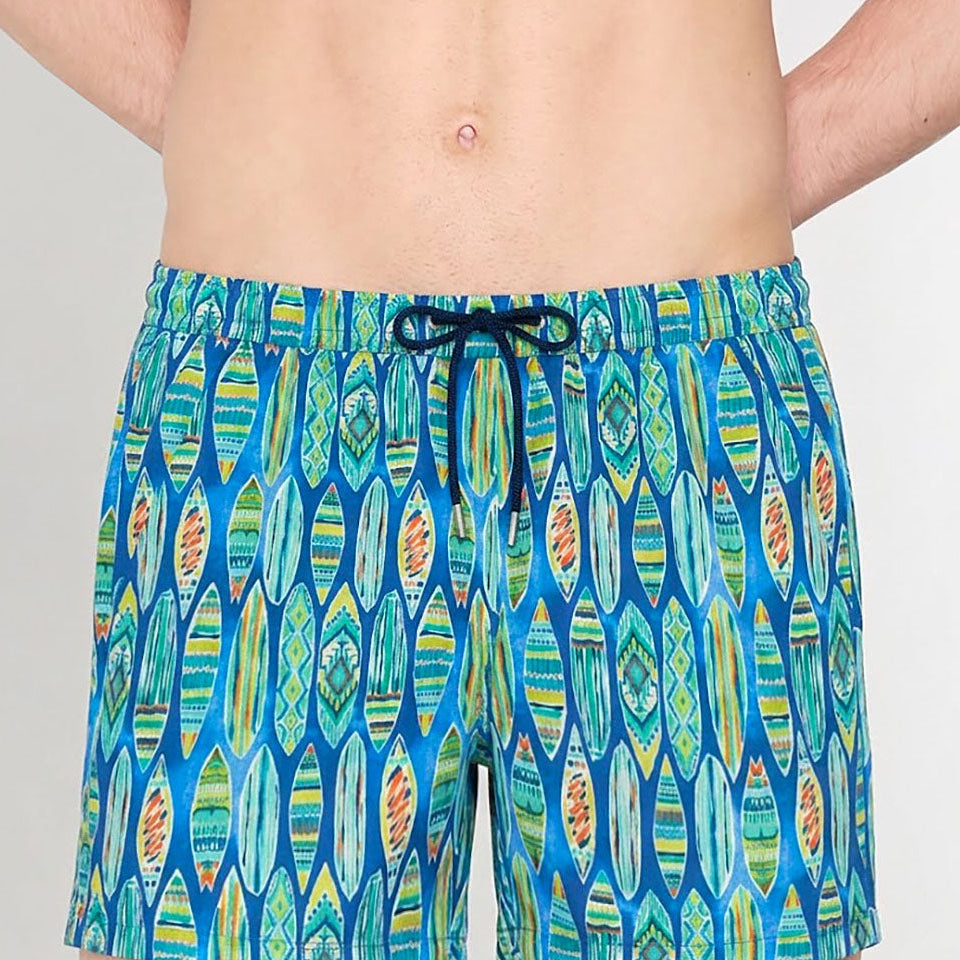 HOM Marbella Beach Boxer Blue Print - men's board shorts front view