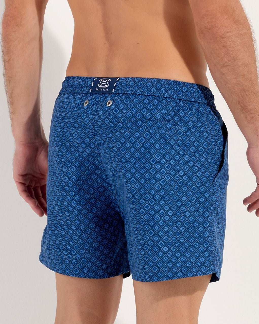 HOM Hendaye Beach Boxer Blue Print - men's board shorts back view