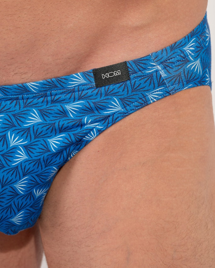 HOM Beach Comber Comfort Micro Brief Blue Print - men's cotton modal brief waistband detail
