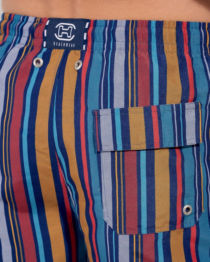 HOM Marni Beach Boxer Multicolor Stripes - men's board shorts lifestyle beach view