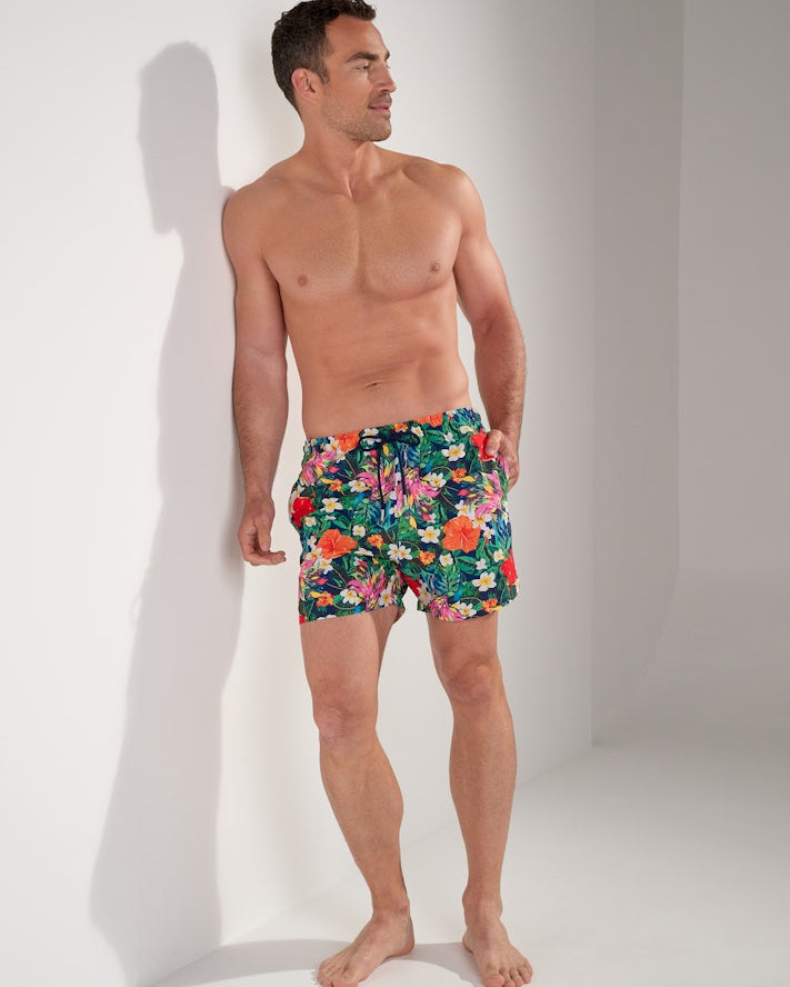 HOM Peacock Beach Boxer Multico Print - men's board shorts lifestyle beach view