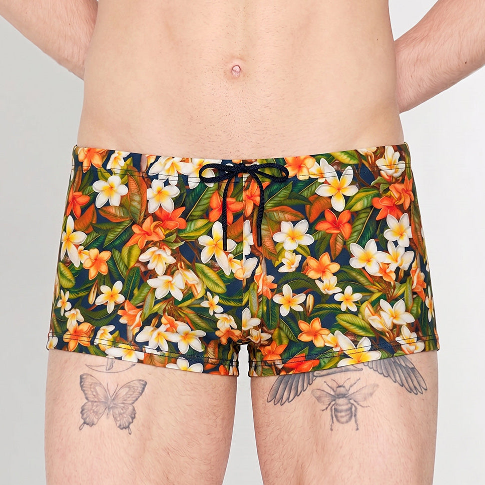 HOM Etna Swim Short Navy Print - men's designer swim trunk front view