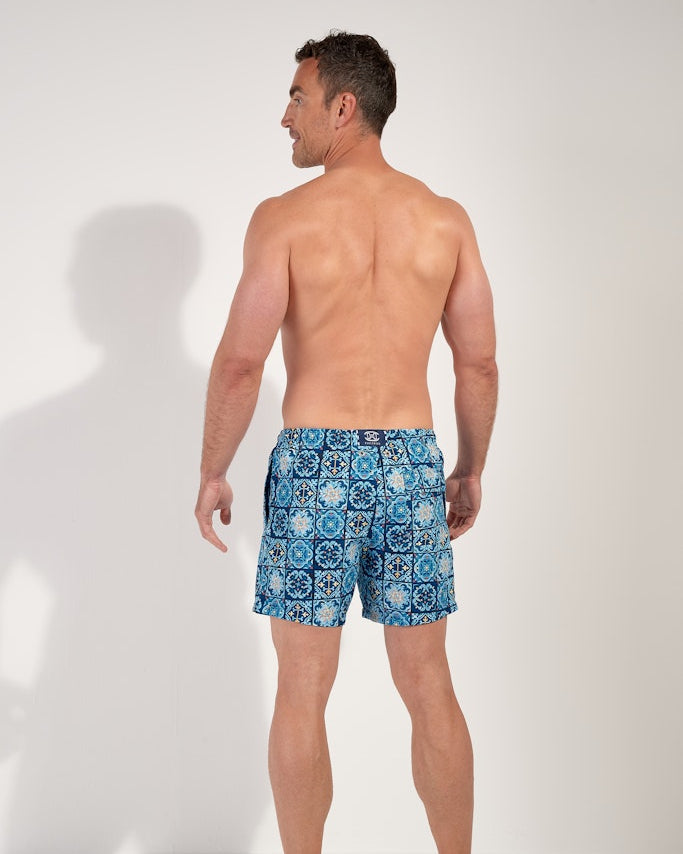 HOM Maiolica Beach Boxer Blue Print - men's board shorts back view