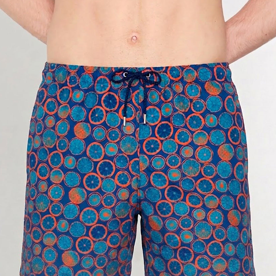 HOM Trapani Beach Boxer Navy Print - men's board shorts front view