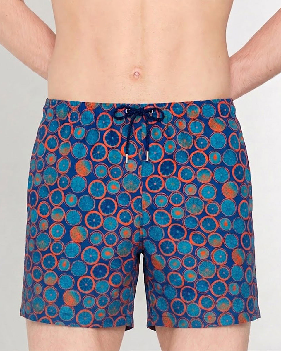 HOM Trapani Beach Boxer Navy Print - men's board shorts front view
