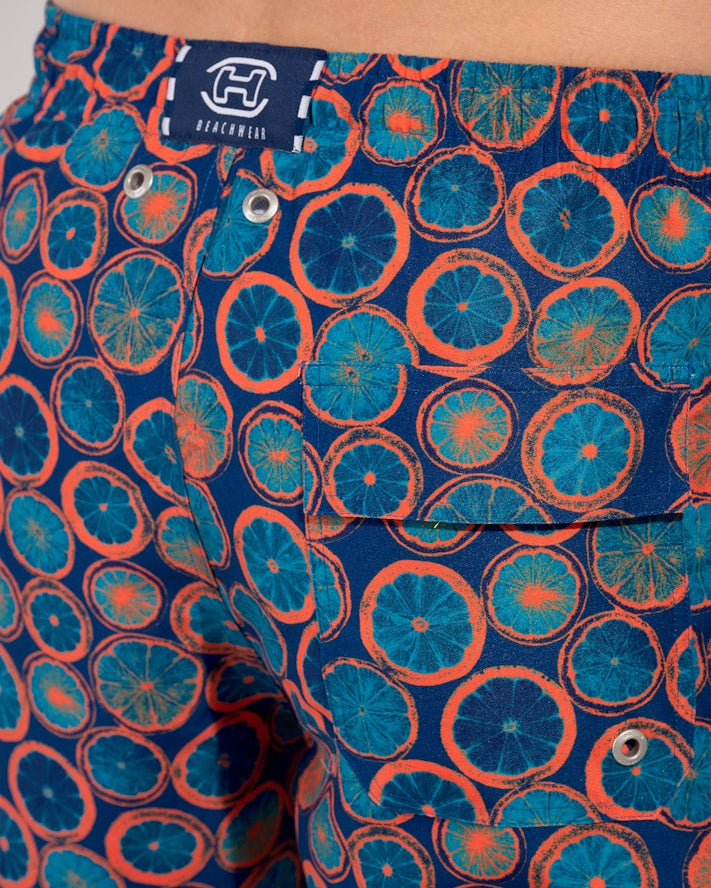 HOM Trapani Beach Boxer Navy Print - men's board shorts back view