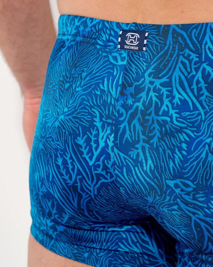 HOM Panarea Swim Short Blue Print - men's swim trunk detail print view