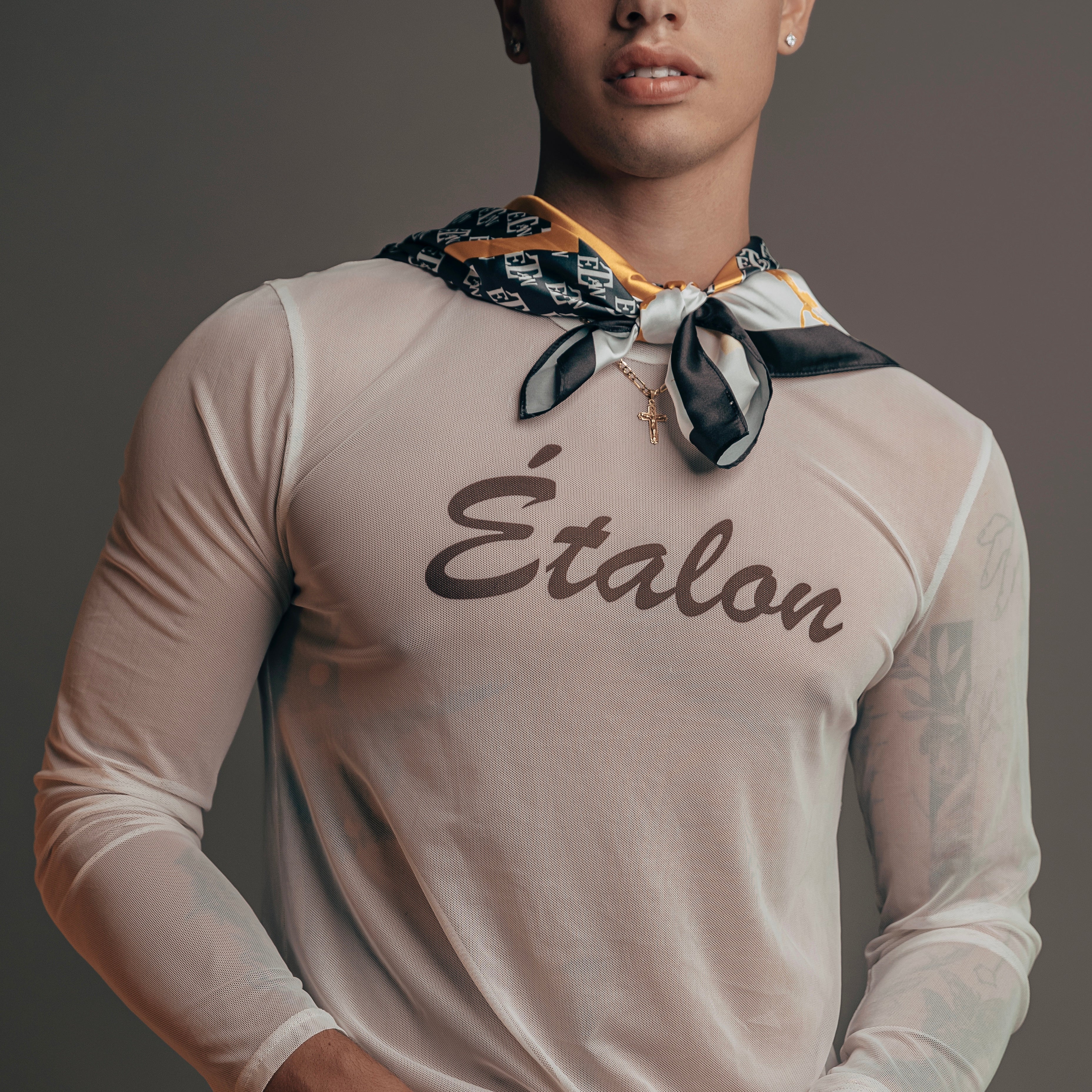 Etalon Signature Mesh Long Sleeve White - men's mesh shirt, detail view