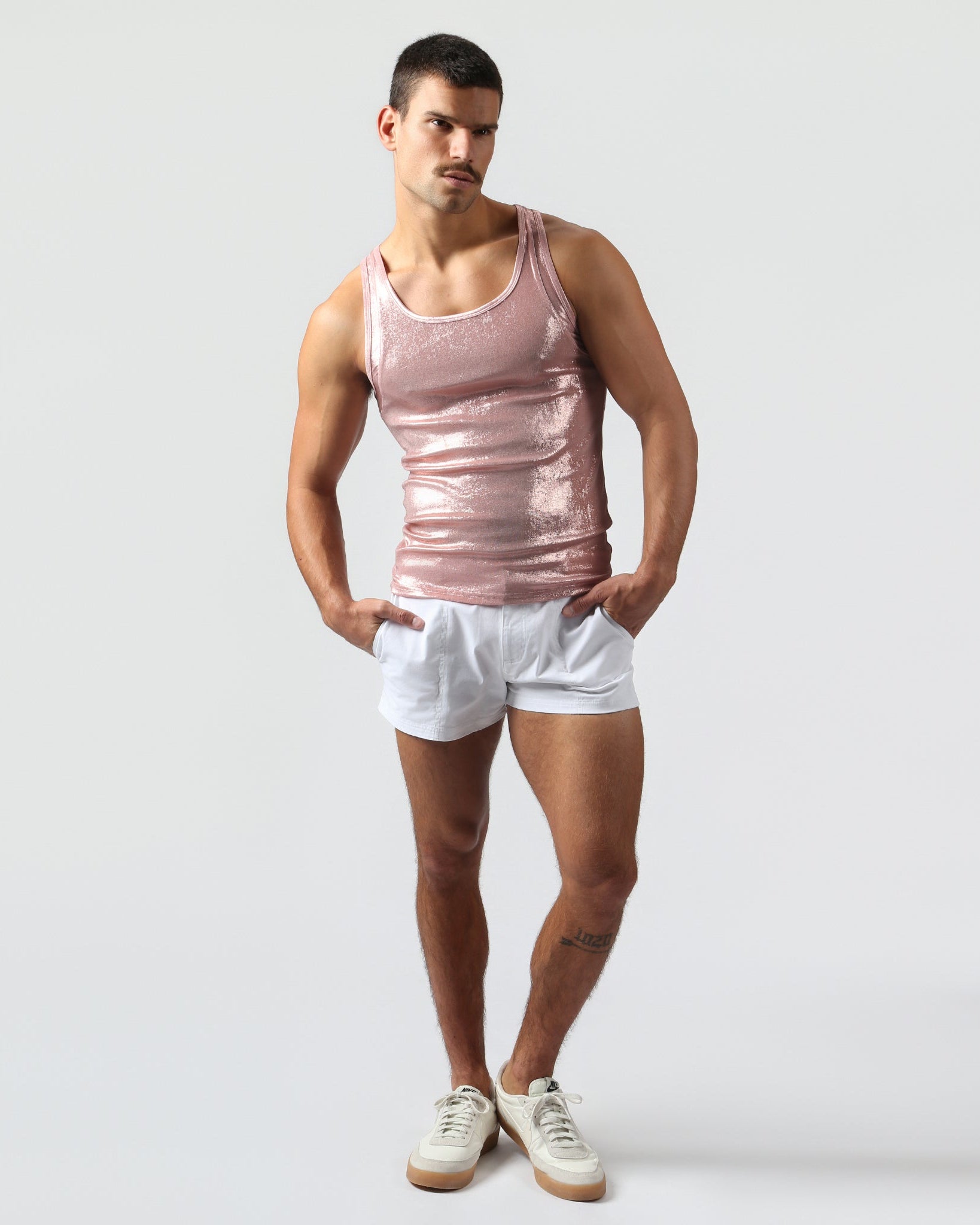 Parke & Ronen Rose Gold Spettacolo Tank Rose Gold — styled full-length night-out view