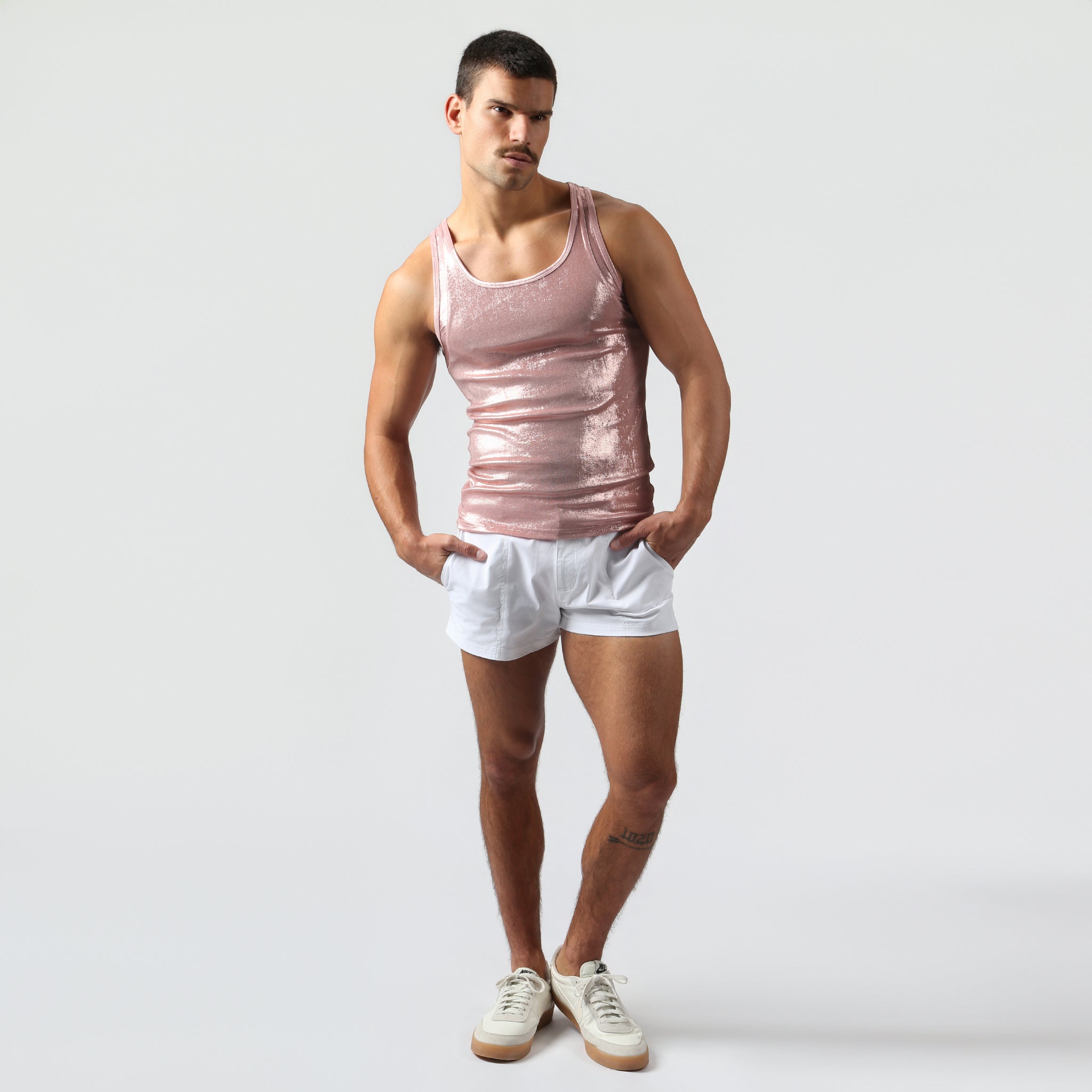 Parke & Ronen Rose Gold Spettacolo Tank Rose Gold — styled full-length night-out view