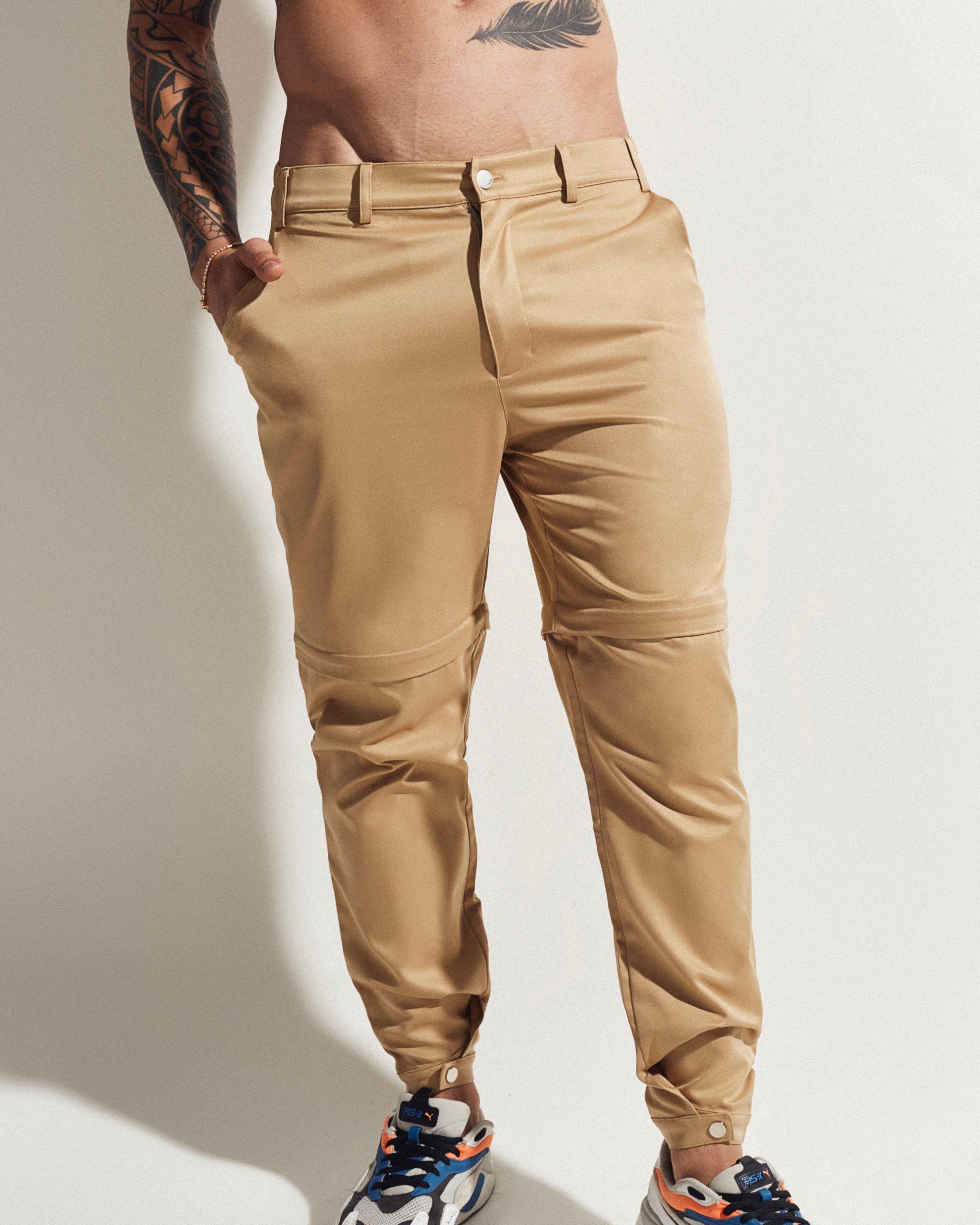 Etalon Convertible Trouser/Short - men's khaki convertible joggers, front view