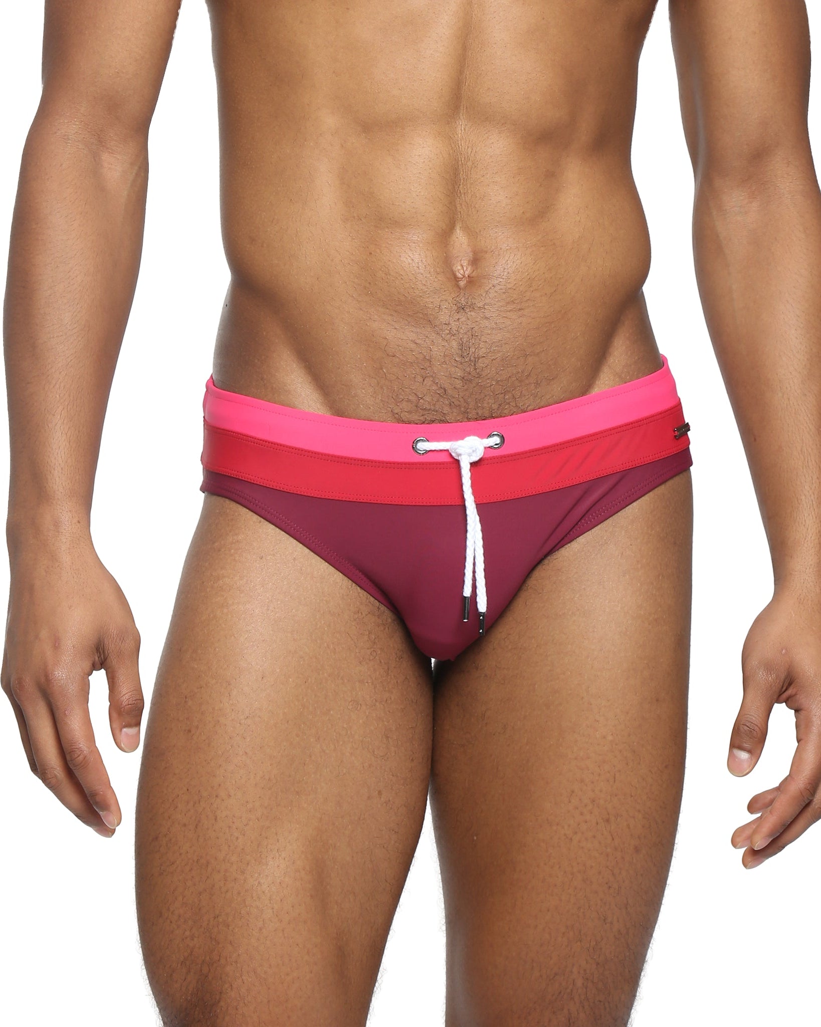 Parke & Ronen Garnet Meridian Swim Brief - men's low-rise swim brief in garnet, front view