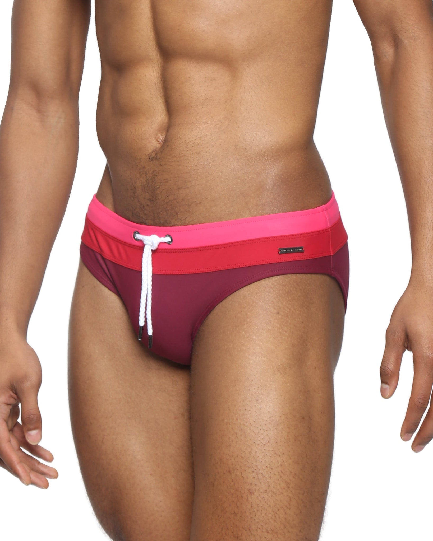 Parke & Ronen Garnet Meridian Swim Brief - men's low-rise swim brief in garnet, side view