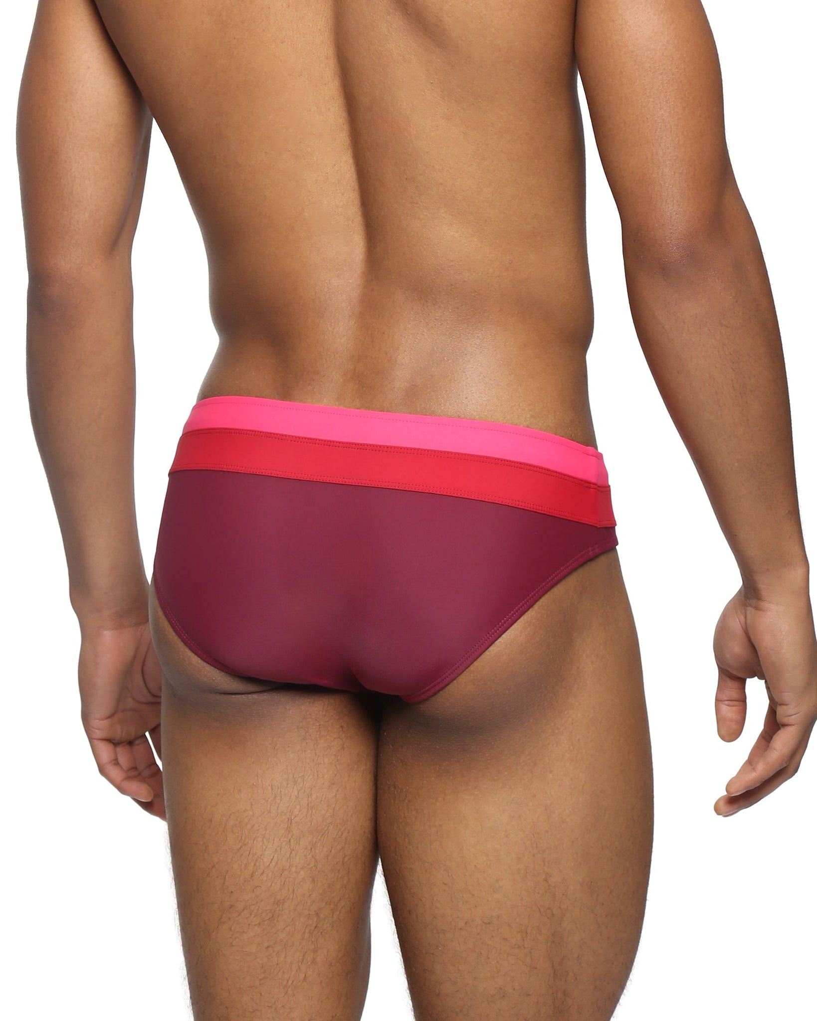 Parke & Ronen Garnet Meridian Swim Brief - men's low-rise swim brief in garnet, back view