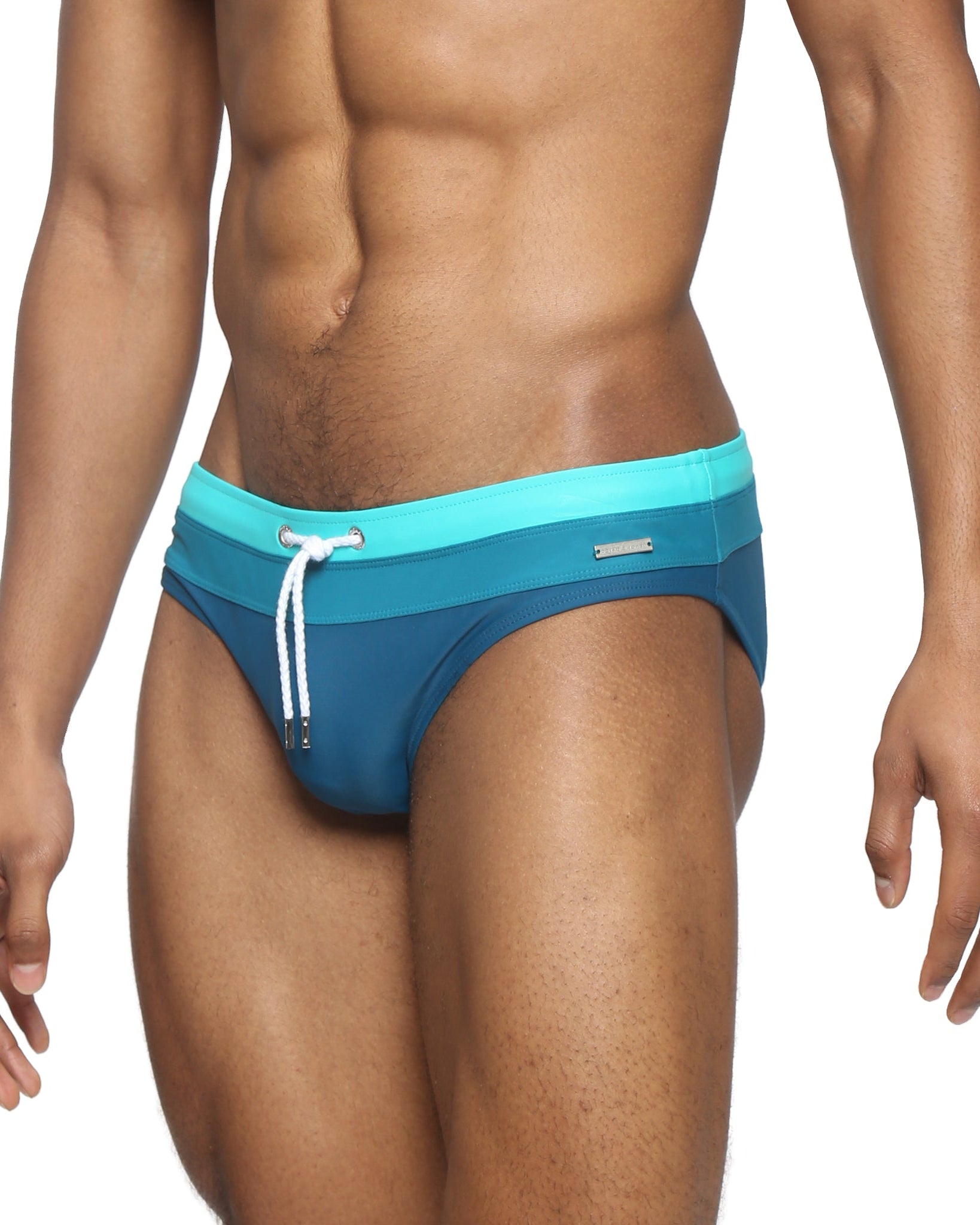 Parke & Ronen Teal Meridian Swim Brief - men's low-rise swim brief in teal, side view