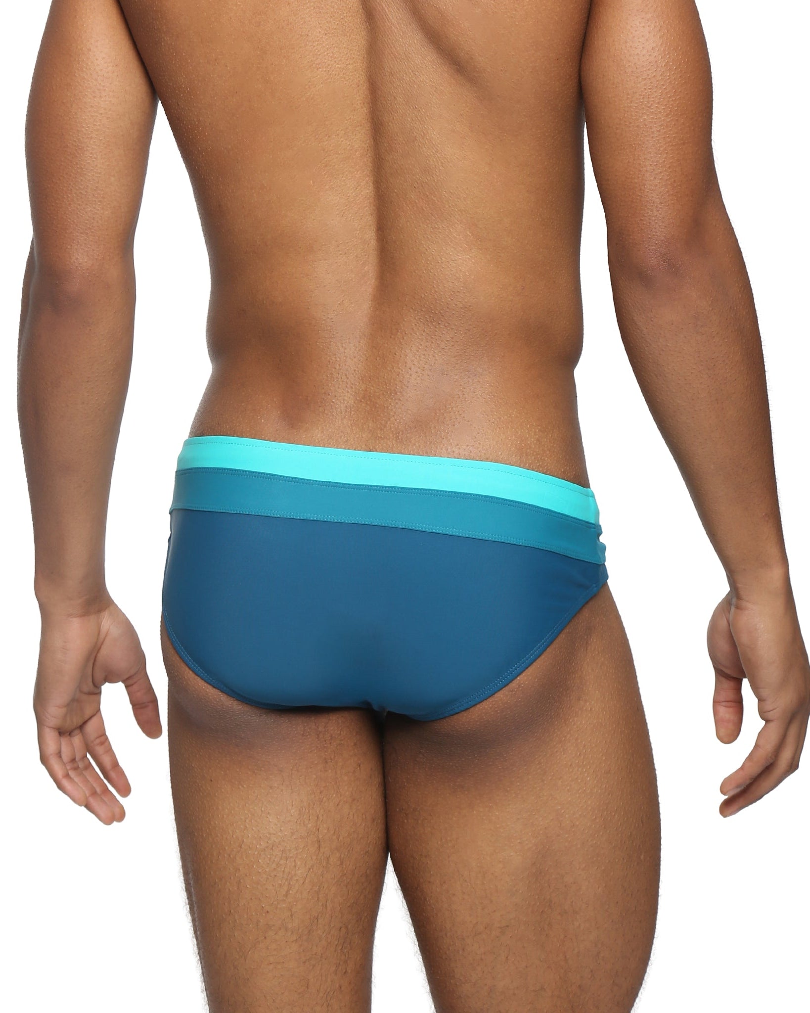 Parke & Ronen Teal Meridian Swim Brief - men's low-rise swim brief in teal, back view